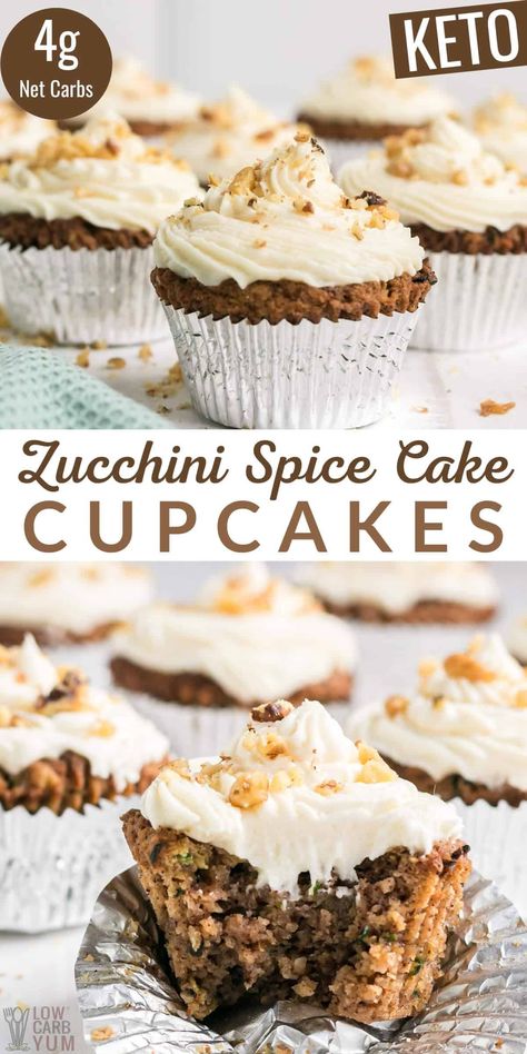 Spice Cake Cupcakes, Zucchini Spice Cake, Sugar Free Cream Cheese Frosting, Zucchini Cupcakes, Low Carb Cupcakes, Summer Zucchini, Desserts Keto, Egg Replacer, Low Carb Cake