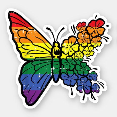 Gay Pride Butterfly Flower Rainbow Flag Lgbt Sticker Pride Butterfly, Lgbt Sticker, Flag Lgbt, Rainbow Flag Lgbt, Flower Rainbow, Butterfly Stickers, Butterfly Flower, Rainbow Flag, Lgbtq Pride