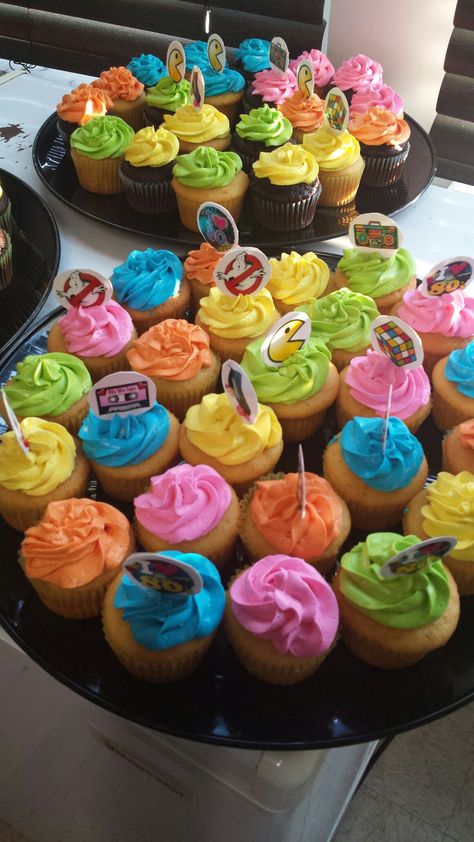 80’s Party Food, 80s Party Food, 80s Snacks, 80s Party Foods, Retro Cupcakes, 80s Cake, 80s Birthday, 80's Theme, 80s Birthday Parties