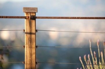 Rebar Fence, Cable Fence, Eclectic Porch, Rebar Railing, Farm Fencing, Playground Landscaping, Redwood Decking, Lake Camp, Porch Design Ideas