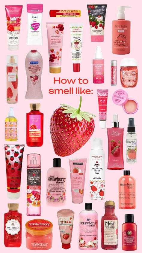 How to smell like #Strawberry Scent Combos, Basic Skin Care Routine, Bath And Body Works Perfume, Body Smells, Shower Skin Care, Perfect Skin Care Routine, Pretty Skin Care, روتين العناية بالبشرة, Bath And Body Care