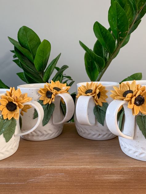 Sunflower Pottery, Pottery Pots, Clay Cup, Clay Wall Art, Diy Clay, Clay Pottery, Porcelain, Handmade Jewelry, Bowl