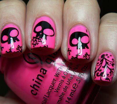 skull nails Skull Nail Art, Skull Nails, Black Nail, Halloween Nail Designs, Get Nails, Halloween Nail Art, Autumn Nails, Fancy Nails, Creative Nails