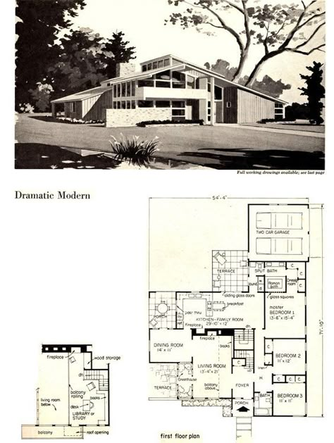 70s Mansion Floor Plan, 70s Mansion Exterior, Mcm Mansion, Mid Century Modern Mansion, Vintage Floorplans, Mid Century House Plans, Sims4 Builds, Architecture House Plans, Usonian House