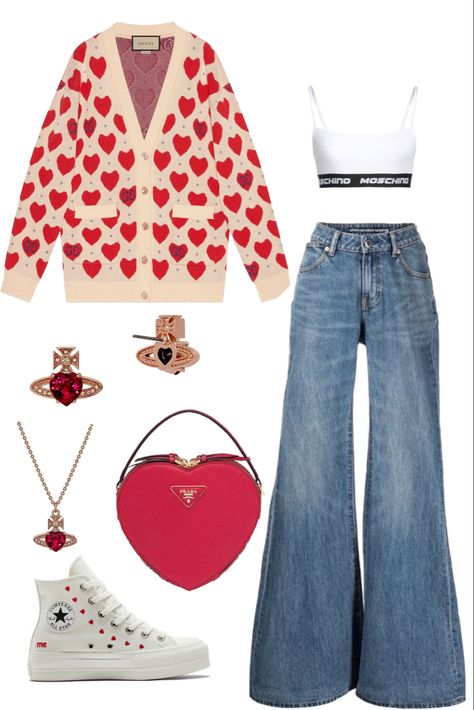 Vivienne Westwood Top, Cardigan Gucci, Vivienne Westwood Jeans, Westwood Earrings, Prada Jeans, Vivienne Westwood Tops, Vivienne Westwood Earrings, Moschino Shoes, Moschino Jeans