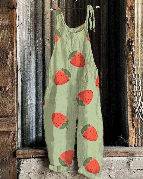 pabdress Fruit Clothes, Cute Jumpsuits, Butterfly Skull, Cute Jumpsuit, Suit Jumpsuit, Loose Jumpsuit, Green Jumpsuit, Cute Strawberry, Casual Jumpsuit