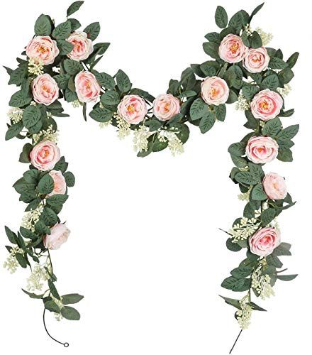 U'Artlines 2PCS(13FT) Fake Rose Vine Garland Artificial Flowers Plants for Hotel Wedding Home Party Garden Craft Art ... Wedding Arches Outdoors, Hanging Vines, Silk Peonies, Rose Garland, Rose Vines, Artificial Peonies, Artificial Flowers And Plants, Wedding Wall, Hanging Garland