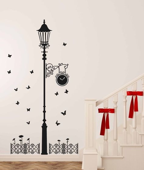 This antique street lamp with butterflies - ₹129 that's almost as deliciously moody as you. 39 Incredible Decals Under ₹599 To Instantly Transform Your Home Well Painting, Ancient Lamp, Modern Decals, Wall Sticker Design, Tile Furniture, Case 39, Vinyl Decor, Butterfly Wall Stickers, Wall Vinyl