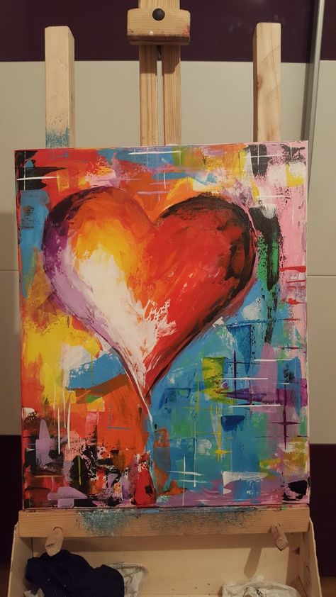 Heart Peisaj Abstract, Canvas For Beginners, Canvas Drawings, Easy Canvas Painting, Beginner Painting, Arte Pop, Diy Canvas Art, Easy Paintings, Art Moderne