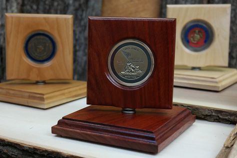 Coin Display Case, Padauk Wood, Challenge Coin Display, Military Challenge Coins, Military Coins, Coin Stand, Custom Coins, Diy Display, Coin Display