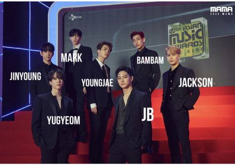 Got7 2020 mama awards posing on the stairs on a red carpet with black suits looking hot. Got7 Names, Kpop Names, Got 7, Mama Awards, Boy Group, New Memes, Bts Taehyung, Got7, Boy Groups