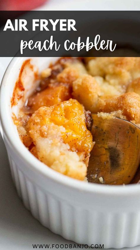 air fryer peach cobbler Air Fryer Peach Cobbler, Healthy Peach Dessert, Air Fryer Dessert, Air Fryer Recipes Dessert, New Air Fryer Recipes, Air Fryer Recipes Snacks, Cobbler Easy, Peach Dessert Recipes, Peach Cobbler Easy