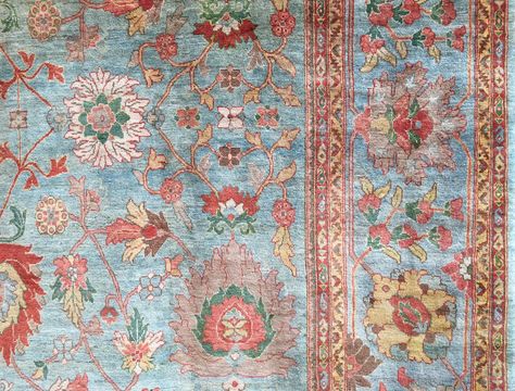 Soft duck egg blue and terracotta are classic dyes used in this fine Persian Mahal carpet. www.orientalrugexperts.com Duck Egg Blue Living Room, Duck Egg Blue Bedroom, Blue Persian Rug, Nordic Carpet, Relaxation Room, Diy Carpet, Duck Egg Blue, Blue Living Room, Modern Carpet