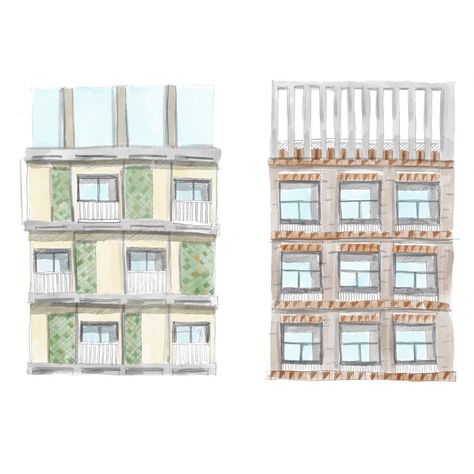 Joseph Brennan on Instagram: “Hand drawn elevations in sketch ebook then added watercolour in Procreate. . . . . . . #architecture #studentofarchitecture…” Elevation Rendering Hand, Facade Sketch, Facade Illustration Architecture, Elevation Sketch Architecture Hand Drawn, Section Drawing Architecture Hand Drawn, How To Draw Hands, Instagram