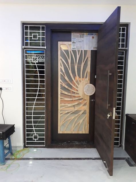 Main Door Grill Design Entrance, Mosquito Mesh Door Design, Mosquito Door Design, Interior Reference, House Front Door Design, Gate Designs Modern, Wooden Main Door, Safety Door, Pooja Room Door Design