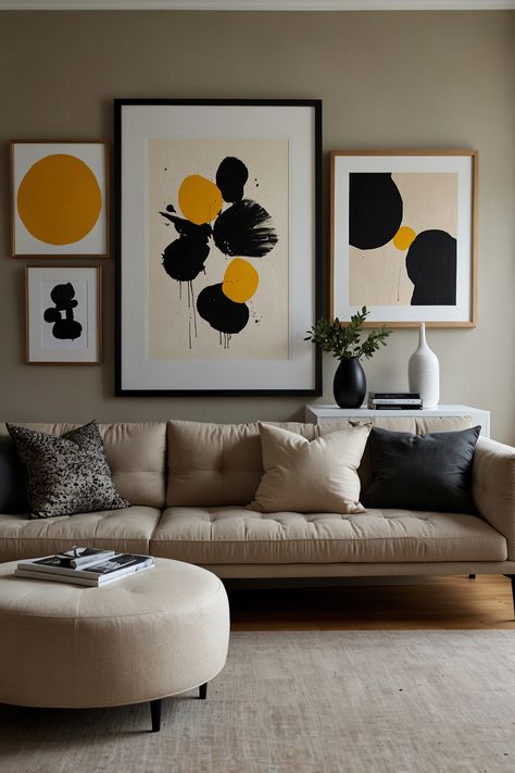 Transform your home with a sleek, modern living space featuring a soothing neutral palette and vibrant pops of bold artwork for a touch of excitement and personality. #ModernLiving #NeutralPalette #BoldArt #HomeDesign #InteriorInspiration #ContemporaryStyle #LivingSpaceDecor #ArtInHome #StylishInteriors Black White With Pop Of Color, Black And White With Pop Of Color Decor, Modern Living Space, Living Space Decor, Bold Artwork, Bold Art, Neutral Palette, Pop Of Color, Colorful Decor