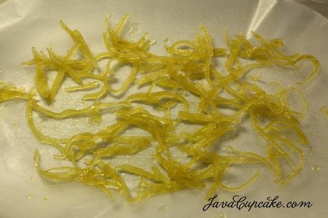 Candied Lemon Zest - JavaCupcake Candied Lemon Zest, Dried Lemon Zest, Candied Lemon Slices, Candied Lemon Peel, Sugar Flowers Tutorial, Candied Lemons, Christmas Entertaining, Southern Europe, Germany And Italy