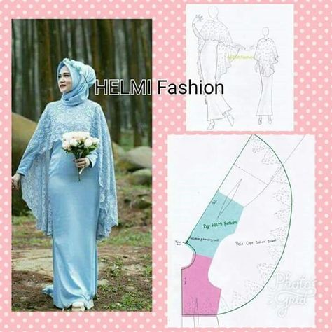 Pola Cape, Cape Pattern Sewing, Abaya Pattern, Projek Menjahit, Cape Pattern, Couture Mode, Pattern Blouse, Diy Sewing Clothes, Drafting Patterns