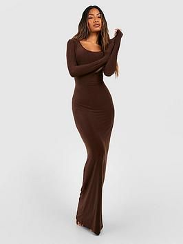 23 Fashion, Shoplook Outfits, Slinky Dress, Modern Minimalism, Sleeve Maxi Dress, Dresses Backless, Long Sleeve Maxi, Mode Streetwear, Brown Dress