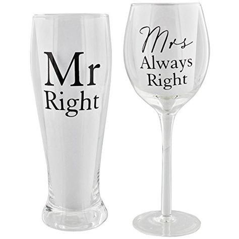 Amore Mr Right and Mrs Always Right by Amore Pint & Wine ... https://www.amazon.co.uk/dp/B00OXVV3WQ/ref=cm_sw_r_pi_dp_VnILxbVHT6WKC Wedding Pint Glasses, Mr Right Mrs Always Right, Mrs Always Right, Box Wine, Drinking Gift, Wedding Gift Set, Drinking Glass Sets, Funny Gifts For Him, Mr Right