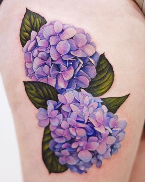 Elegant Flower Tattoos, Hydrangea Tattoo, Blue Flower Tattoos, Botanical Tattoo Design, Floral Tattoo Shoulder, Nature Tattoo Sleeve, Flower Tattoo Arm, Blue Tattoo, Sweet Tattoos