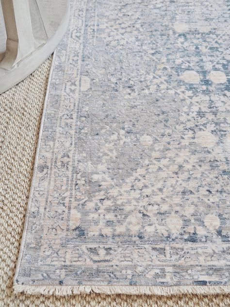 The Larkin rug boasts an ornate, vintage-inspired pattern that complements transitional and contemporary spaces with grounding tones of light blue and grey. Perfect for heavily trafficked spaces, this polyester rug is easy to clean and perfect for homes with pets and children. Natural variation in colour from rug to rug. If you would like more detailed information or additional images, please contact us here or at 604-689-2900. We'd be happy to help! ♡ Material 100% Polyester Details No Backing Light Blue Living Room, Blue And White Rug, Wedding Gift Guide, Blue Tapestry, Light Blue Rug, Light Grey Rug, Coastal Bedrooms, Crosses Decor, Blue Living Room