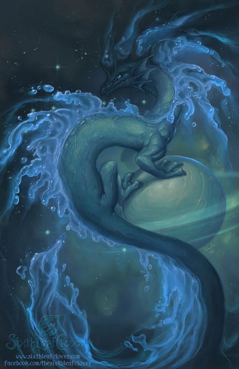 Zodiac Dragon . Aquarius by The-SixthLeafClover on deviantART #dragon #azure #fantasy #art Zodiac Dragons, Dragon Zodiac, Dragon's Lair, Fairy Dragon, Water Dragon, Blue Dragon, Fantasy Dragon, Mystical Creatures, Dragon Design