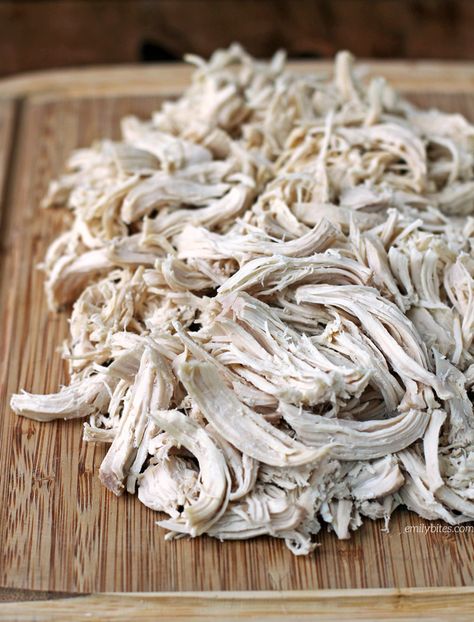 Easy Slow Cooker Shredded Chicken - Emily Bites Slow Cooker Kip, Chicken Tortilla Soup Crock Pot, Easy Shredded Chicken, Slow Cooker Shredded Chicken, Make Shredded Chicken, Tacos Dorados, Boiled Chicken, Points Recipes, Poached Chicken