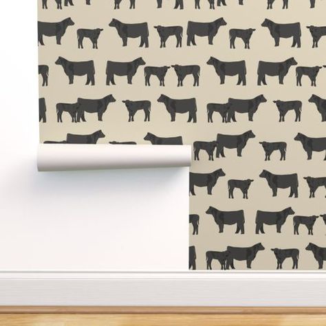 black angus fabric cattle and cow fabric - Spoonflower Cows Farm, Cow Print Wallpaper, Cow Calf, Stick On Wallpaper, Drawer Liner, Print Wallpaper, Prepasted Wallpaper, Traditional Wallpaper, Nurseries