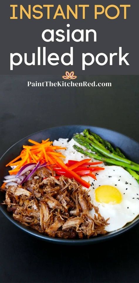 This versatile and easy Asian pulled pork recipe can be used to make rice bowls, Asian pork tacos, sliders, or sandwiches. Tender pieces of pork are spiced to perfection with the Asian flavors of soy sauce and chili paste, making every flavor-packed bite worth savoring. The Instant Pot makes cooking the pork easy and the pork cooks perfectly every time. Rice Bowls Asian, Asian Pork Tacos, Pulled Pork Instant Pot Recipe, Pork Loin Pulled Pork, Instant Pot Asian, Asian Pulled Pork, Pork Ramen, Pork Shoulder Recipes, Pulled Pork Recipe