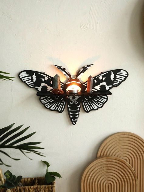 Moth Bedroom, Crystal Display Shelf, Spooky Autumn, Moth Design, Party Wall Decorations, Witchy Home, Hummingbird Wall Art, Gothic Boho, Witchy Home Decor