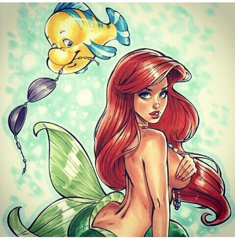 ARIEL Mermaid Pinup, Ariel Tattoo, Disney Pin Up, Pin Up Mermaid, Tattoo Mermaid, Pin Up Girl Tattoo, Mermaid Cartoon, Disney Princess Tattoo, Princess Tattoo