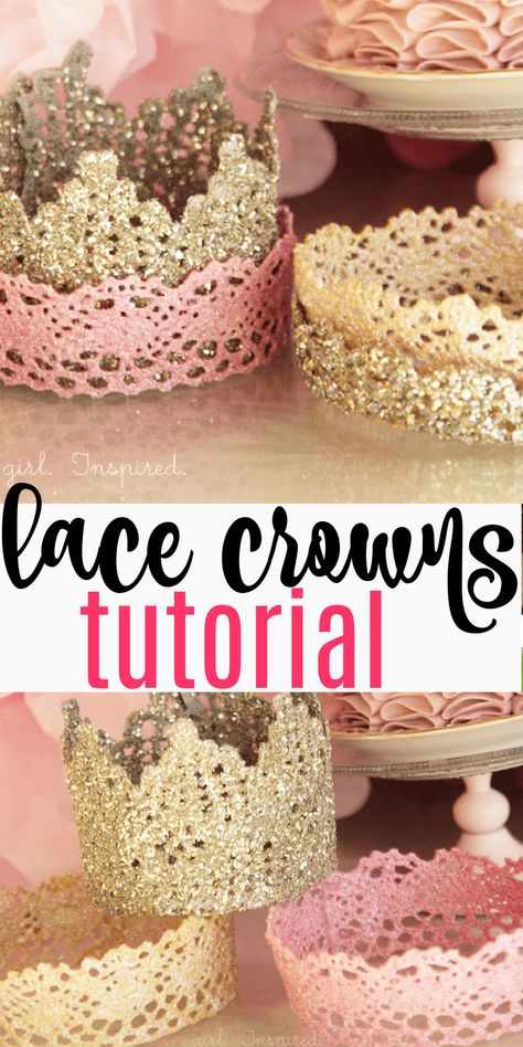 Diy Princess Crown Craft, Lace Crown Diy, Crochet Princess Crown, Diy First Birthday Crown, Diy 1st Birthday Crown, Diy Princess Hat, Crown Crafts For Kids Free Pattern, Homemade Crowns Diy, Diy Princess Crowns For Kids