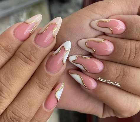 Fun French Nail Designs, Geometric French Tip Nails Almond, Almond Abstract French Tip Nails, Gel Acrylic Nails, Manicure Nail Designs, Romantic Nails, Gel Nail Extensions, Lavender Nails, Acrylic Toe Nails