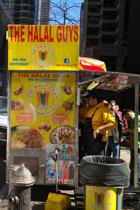 The Halal Guys' cart is at 53rd and 6th in New York City.  My favorite ending to my once a month day trip to NYC 👍 you can't go wrong with this food it's the best!! Street Food New York, Best Food New York City, Nyc Icons, Nyc Food Trucks, Chelsea Market Nyc Food, Halal Food Places In London, Halal Guys, Food Nyc, Day Trip To Nyc