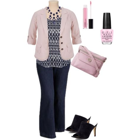 A fashion look from April 2014 featuring racer back tank top, short-sleeve blazers and plus size jeans. Browse and shop related looks. Plus Size Jacket, Look Plus Size, Plus Size Outfit, Moda Plus, Plus Size Fashion For Women, Curvy Girl Fashion, Business Casual Outfits, Business Outfits, Work Attire