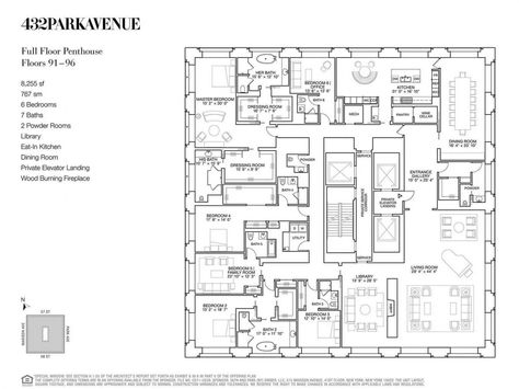 The $79.5 million penthouse at 432 Park will have six bedrooms and a private elevator. Penthouse Floor Plan Luxury, Penthouse Floorplan, Penthouse Floor Plan, 432 Park Avenue, Fireplace Gallery, City Penthouse, New York Penthouse, Trendy Apartment, Luxury Penthouse