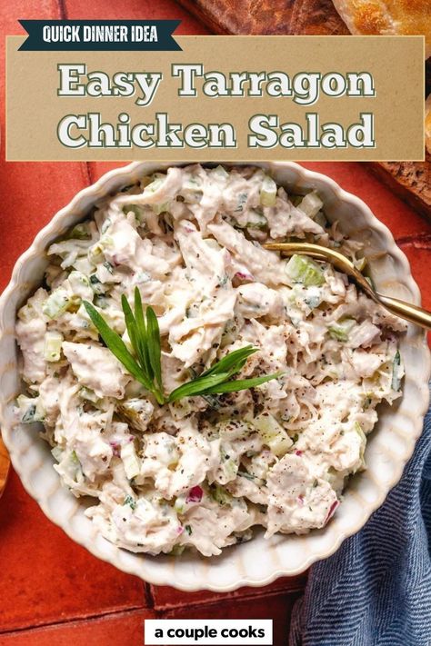 Easy tarragon chicken salad for lunch or dinner! A delicious blend of savory chicken, crisp veggies, and a creamy tarragon dressing makes the perfect sandwich or salad topping. Creamy Tarragon Dressing, Chicken Tarragon Salad, Tarragon Dressing, Tarragon Recipes, Tarragon Chicken Salad, Salad Topping, Tarragon Chicken, Perfect Sandwich, Winter Salad Recipes