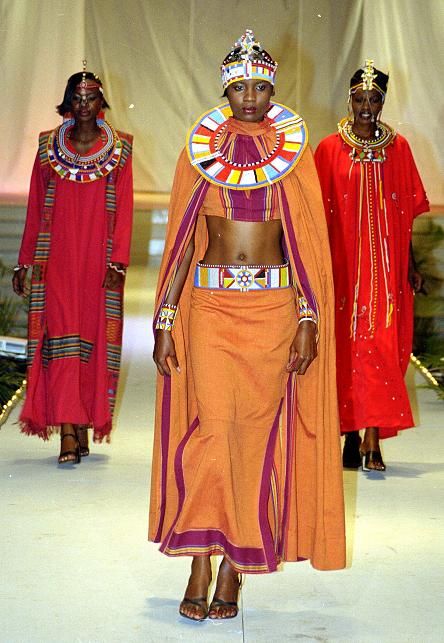 Africa on the runway African Heritage Design company collection by Alan Donovan Traditional West African Clothing, Kenyan Cultural Wear, Kenyan Clothes, Maasai Dress, Kenya Clothing, African High Fashion, Nigerian Art, African Costume, Storm Xmen