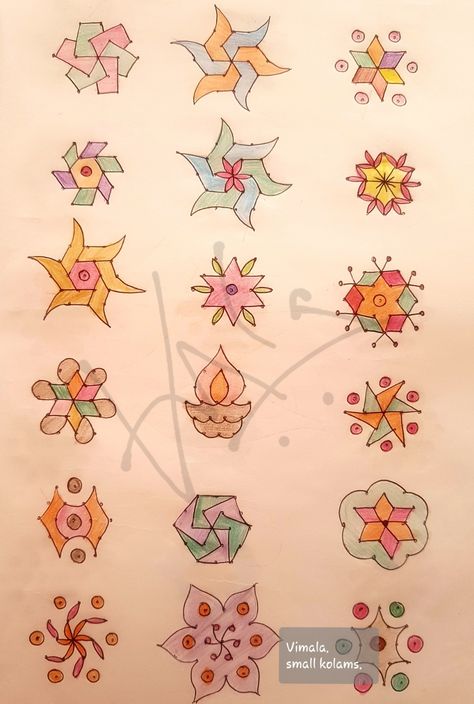 5 To 3 Dots Rangoli, Small Kolam Designs, Mini Kolam, Chalk Rangoli, Easy Rangoli Patterns, Melika Muggulu, Colour Rangoli, Small Kolam, Indian Rangoli Designs