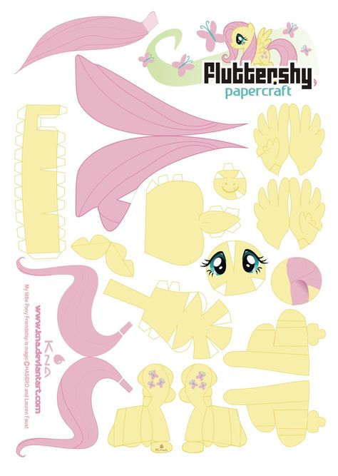 Fluttershy Papercraft by Kna.deviantart.com on @deviantART Little Pony Birthday Party, My Little Pony Party, Paper Toys Template, Seni Dan Kraf, Pony Birthday, My Lil Pony, Paper Doll Template, Pony Party, Papercraft Templates