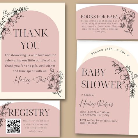 Includes baby shower invite, thank you card, books for baby card, and registry card. Click to view or purchase. Baby Registry Cards, Simple Baby Shower Invitations, Bridal Shower Registry, Link Icon, Stork Baby Showers, Baby Shower Registry, Watercolor Baby Shower, Books For Baby, Simple Baby Shower