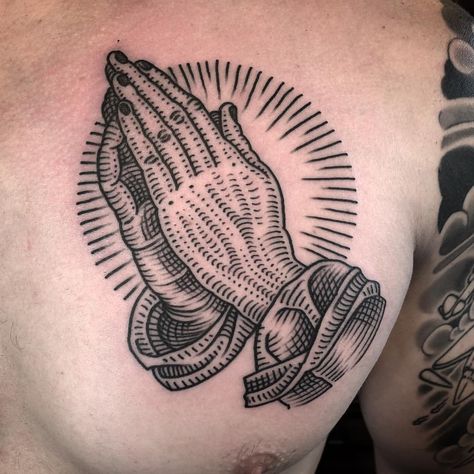 Hot Stuff Tattoo, Praying Hands Tattoo, Hands Tattoo, Traditional Sleeve, Traditional Tattoo Art, Small Hand Tattoos, New School Tattoo, Praying Hands, Angel Tattoo