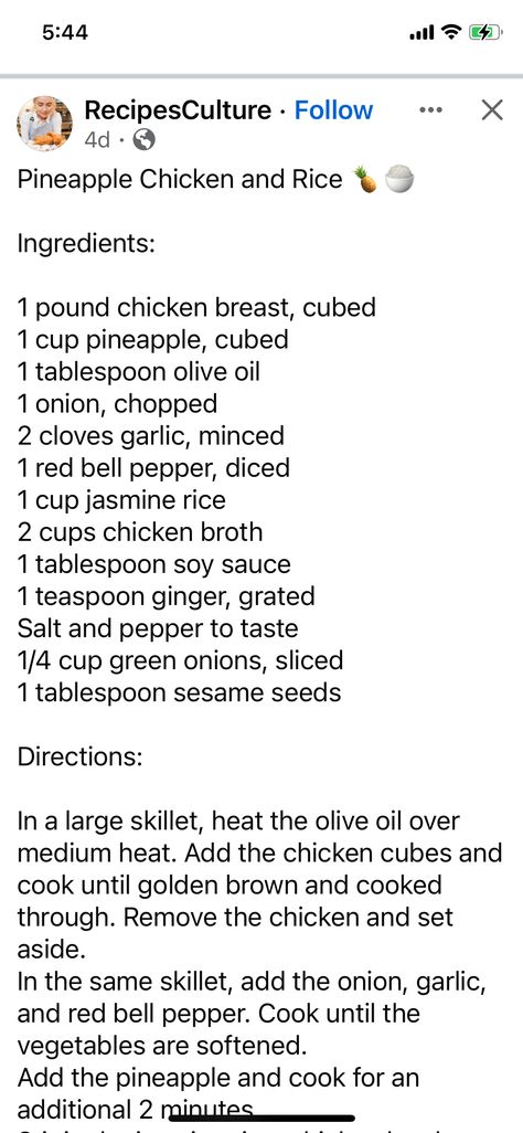 Ready Jet Cook, Pineapple Chicken, Rice Ingredients, Jasmine Rice, Red Bell Pepper, Sesame Seeds, Green Onions, Chicken Broth, Chicken Dishes