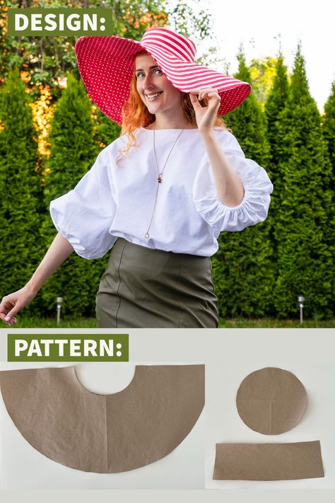 Pattern and sewing tutorial for large brim hat with boning in brim. Easy and beginner friendly. Diy Sun Hat, Wide Brim Hat Pattern, Sew Hat, Big Sun Hat, Diy Hats, Sewing Easy, Barbie Hat, Large Brim Hat, Sewing Easy Diy