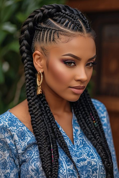 Hair Out Styles, 4 French Braids, Pocahontas Braids, Goddess Braid, Hair Braid Patterns, Cornrows Braids For Black Women, Twisted Hair, Feed In Braids Hairstyles, Goddess Braids Hairstyles