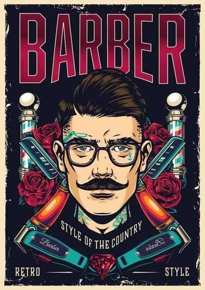 Barbershop Poster, Tattoo Background, Barbershop Design, Electric Hair Clippers, Salon Interior Design, Monochrome Fashion, Real Style, Retro Wall Art, Retro Wall