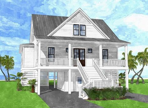 Elevated, Piling and Stilt House Plans - Page 6 of 54 - Coastal Home Plans Coastal Homes Plans, Small Cottage House Plans, Cottage Coastal, Small Cottage Homes, Coastal House Plans, Beach House Plans, Coastal Living Rooms, Coastal Bedrooms, Beach Cottage Decor