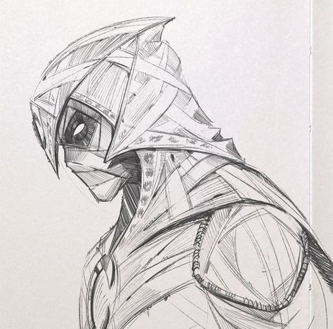 Drawing Moon Knight, Moonknight Sketch Art, Moonknight Drawing Pencil, Moon Knight Dibujo, Drawing Ideas Marvel, Moon Knight Drawing, Moon Knight Sketch, Moon Knight Art, New Drawing Ideas