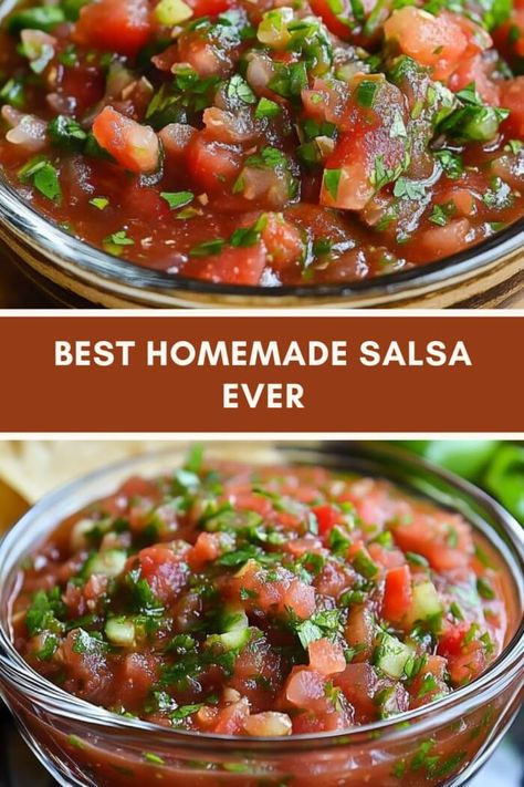 BEST HOMEMADE SALSA EVER Homemade Medium Salsa Recipe, Homemade Salsa Recipes, Easy Mild Salsa Recipe, Salsa With Green Peppers, Salsa Homemade Fresh, Make Salsa Homemade, Fresh Homemade Salsa, Salsas Recipes, Best Homemade Salsa Ever